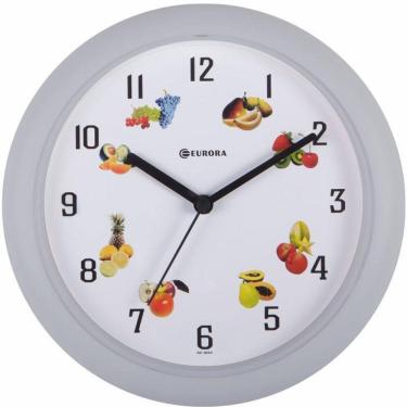 Imagem de Relógio De Parede Eurora Frutas Cinza Com Mostrador Branco