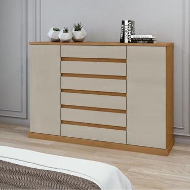 Imagem de Cômoda Vedra 7 Gavetas 2 Portas Amêndoa Clean /Off White - Móveis Lopa