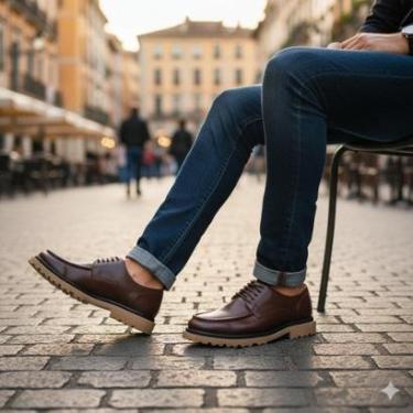 Imagem de Sapato Casual em Couro de Luxo Masculino Derby Oxford Tratorado Estilo Refinado-Masculino