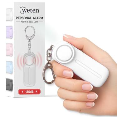 Imagem de Chaveiro de alarme pessoal autodefesa – Dispositivo de proteção de sirene alta de 130 dB com luz LED – apito de chaveiro de alerta de emergência para mulheres, homens, crianças, idosos e corredores da WETEN, Branco