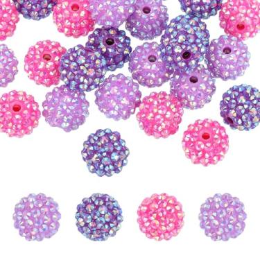 Imagem de PATIKIL Contas de strass de resina de 16 mm para caneta com contas, pacote com 30 bolas de discoteca brilhantes em pedaços redondos de chiclete para fabricação de joias, roxo claro/roxo escuro
