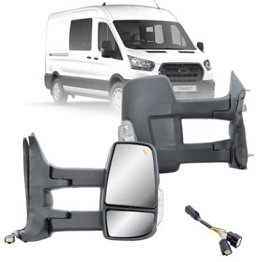 Imagem de Espelho retrovisor de porta do lado direito do passageiro com visão de extensão longa e aquecido com BLIS (sensor de ponto cego) e indicador de luz de sinal para Ford Transit 150 250 350 de 2010 a