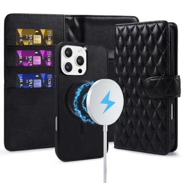 Imagem de Harryshell Capa carteira removível para iPhone 16E compatível com Magsafe RFID com compartimentos para cartões, suporte, couro PU, capa protetora para homens e mulheres, acolchoada preta