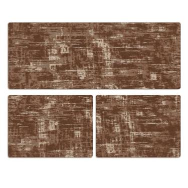Imagem de Passadeira Tapete Para Cozinha Antiderrapante 3 Peças (Obra Arte Branco/Marrom)