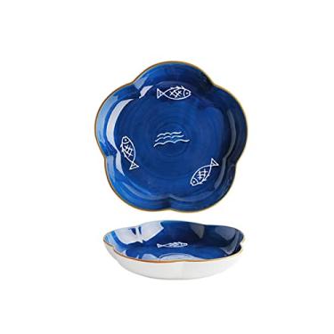 Imagem de Prato de serviço Pratos de jantar para casa prato de jantar de cerâmica criativo 20 cm prato de porcelana feito à mão prato de salada prato de peixe pratos seguros para micro-ondas/lava-louças