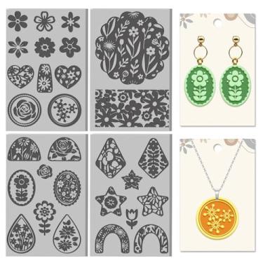 Imagem de CHGCRAFT 4 folhas simples, elementos de flores, textura de argila, padrão artístico, folhas de textura de argila de polímero, ferramentas DIY para brincos de cerâmica, máquinas de gravação, 9,99 x 6,6