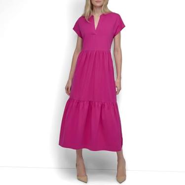 Imagem de DKNY Vestido feminino casual com gola alta e manga cavada, Rosa poderoso, G