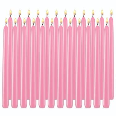 Imagem de Velas cônicas cor-de-rosa, conjunto de 24 velas cônicas sem cheiro e sem fumaça de 25 cm de queima longa, cera de parafina com mechas de algodão para queimar aproximadamente 7 a 8 horas