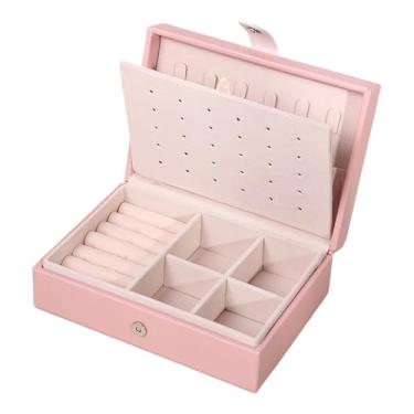 Imagem de UGPLM Caixa de joias, organizador de joias portátil, grande capacidade com tampa flip-open, estojo de armazenamento para presentes, exibição para namorada, Rosa