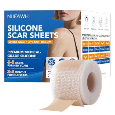 Imagem de NIIFAWH Folhas de silicone para cicatrizes, fita de silicone para cicatrizes (rolo de 4 cm x 304 cm - 3 m) - Fita adesiva reutilizável, macia e médica para cicatrizes antigas e novas, cesariana