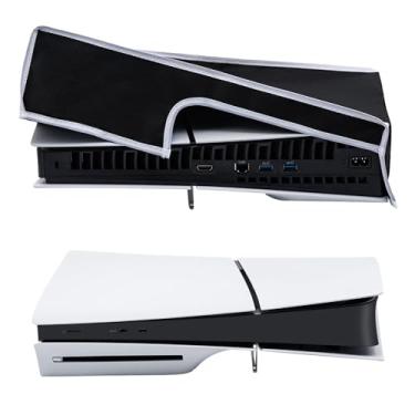 Imagem de Wigearss Capa Protetora Contra Poeira Horizontal Para Console Ps5 Slim, Tecido Oxford 1680D, Proteção Antirriscos, Design Recortado Na Parte Traseira, Preta Com Linha Branca (Não Profissional)