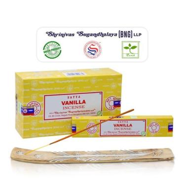 Imagem de Palitos de incenso Satya Vanilla Nagchampa 180g com suporte Raajsee