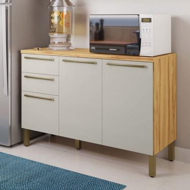 Imagem de Balcão de Cozinha 120 Cm Napoli 3 Portas 2 Gavetas 100% Mdf Amêndoa/Off White - Rio Doce