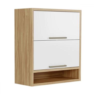 Imagem de Armário Aéreo Cozinha 80 Cm Syrah 2 Portas 100% Mdf Amêndoa/Branco - Rio Doce
