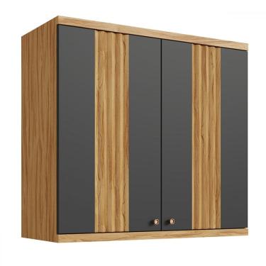 Imagem de Armário Aéreo Cozinha 80 Cm Sauvignon 2 Portas 100% Mdf Amêndoa/Cinza - Rio Doce