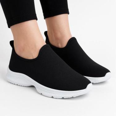 Imagem de Tênis Feminino Sem Cadarço Fácil de Calçar Caminhada Academia Preto - 