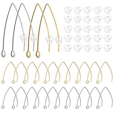 Imagem de 20 peças de ganchos de aço inoxidável hipoalergênicos em forma de V e 20 peças de substituição para brincos de bala transparentes para fazer joias, 2 cores