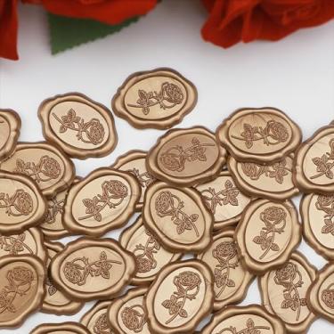 Imagem de Adesivos de selo de cera oval rosa para convite de casamento, 25 peças autoadesivas, adesivos dourados antigos, perfeitos para convite, Natal, embrulho de presente, festa