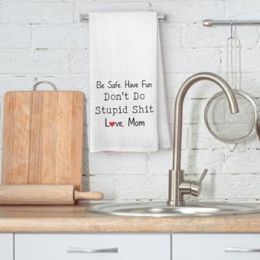 Imagem de Daughter Son Gifts from Mom Toalha de prato de cozinha, decoração de banheiro infantil, Be Safe Have Fun Don't Do Stupid Love Mom Toalhas de mão decorativas para decoração de banheiro, 40 x 61 cm
