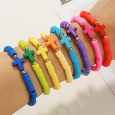 Imagem de Pulseira Boho Fashion Pearl Friendship Cross Colorida para Mulheres Homens Jesus Cristão Feito à Mão Corda de Nylon Trançada Pulseira Combinando para Batismo de Páscoa BFF Presentes da Sorte, Medium