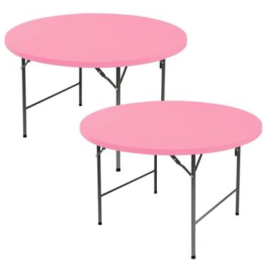 Imagem de Enjoyidea Capas de mesa redondas justas 152 cm - pacote com 2 toalhas de mesa de elastano elástico rosa - toalhas de mesa redondas pequenas elásticas dobráveis para cozinha, jantar, festa comercial