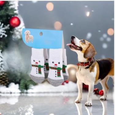 Imagem de Meias antiderrapantes de Natal para evitar lamber patas, sapatos para animais de estimação para pavimento quente, botas para cães pequenos, médios e grandes, botas de controle de tração e protetores