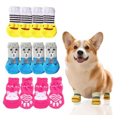 Imagem de 4 peças de meias antiderrapantes para cães – respiráveis, ursinhos de pelúcia, uso interno, para evitar arranhões em pisos de madeira e azulejos, manter as patas seguras, azul, M