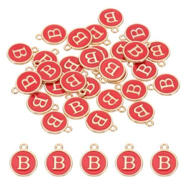 Imagem de Pingente de letra, 30 peças com pingente de dupla face do alfabeto inicial B maiúscula para pulseira, colar faça você mesmo, vermelho