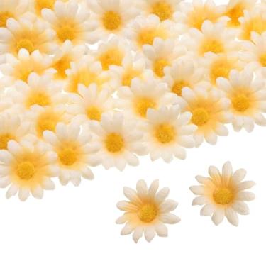Imagem de 100 cabeças de flores de margaridas artificiais, margaridas falsas de seda de 4 cm, mini margaridas, flores artificiais a granel para buquês de casamento, decoração de casa, champanhe