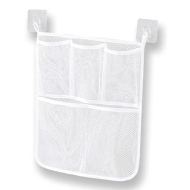 Imagem de Organizador de brinquedos de banho, suporte de chuveiro de malha de 33 x 45 cm para banheiro, banheira e quarto, inclui dois ganchos adesivos com ventosa