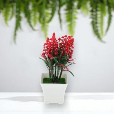 Imagem de Generic 1 plantador artificial de pinho com 7 ramos de plantas artificiais vermelho 11 x 11 x 17 cm
