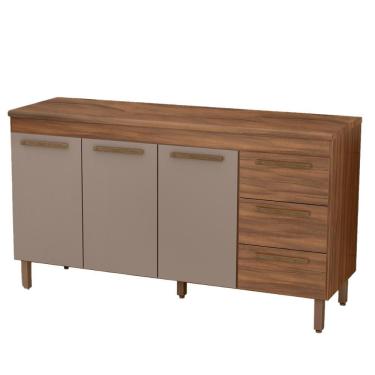Imagem de Balcão De Cozinha Atenas Com Tampo 3 Portas 3 Gavetas 158 Cm Freijo-moka
