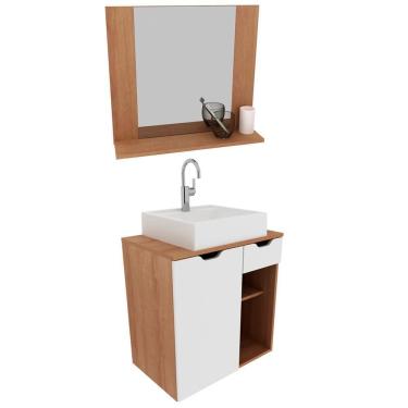 Imagem de Conjunto Para Banheiro Com Cuba E Espelho Amendoa Branco