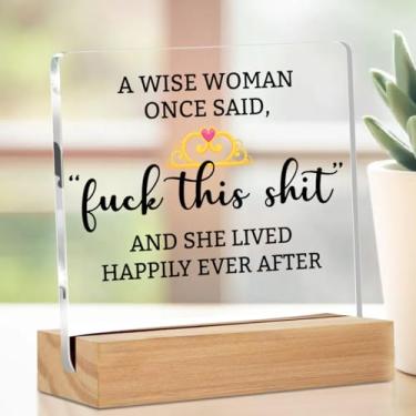 Imagem de Decoração de mesa de acrílico engraçada com suporte 10 x 10 cm, placas decorativas de mesa bem-humoradas para casa, sala de estar, prateleira, presentes para mulheres