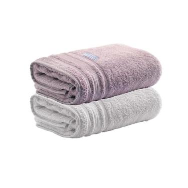 Imagem de Jogo de Toalhas de Banho Ele/Ela Avere 100% Algodão, 80x150cm, 500g/m², Toque Macio, Alta Absorção e Design Sofisticado - Altihaus (Branco/Azaleia)