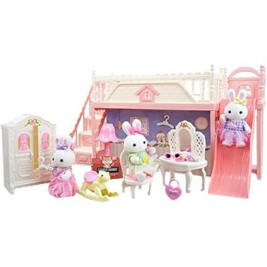 Imagem de Conjunto de Quarto Infantil em Miniatura com Coelhinhos, Móveis Rosa e Acessórios, Kit Completo para Brincadeiras