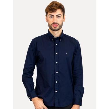 Imagem de Camisa Tommy Hilfiger Masculina Regular Core Flex Poplin Azul Marinho,