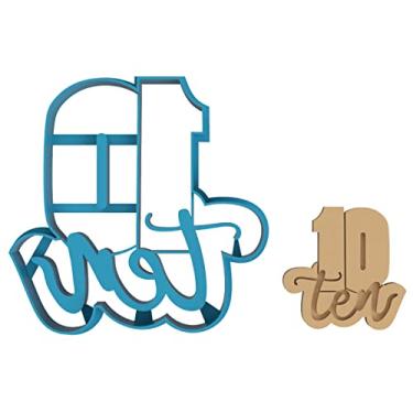 Imagem de Número 10 com Cursive Ten - Aniversário - Festa - Contagem - Pedido - Escrever - Diget - Números - Escola - Cortador de Biscoitos/Biscoito de Açúcar/Fondant/Argila (1081) (10 cm)