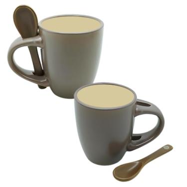 Imagem de Caneca PráTica de CerâMica com Colher, 90 ml, para Café e Chá Caneca Elegante com Colher(Cinza)