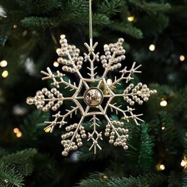 Imagem de 1 peça de decorações de plástico dourado criativas flocos de neve anjo alce DIY árvore de Natal pendurar pingentes ornamento casa decoração de ano novo (floco de neve - 16,6 x 16,5 cm)