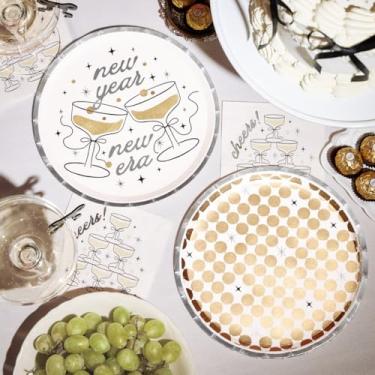 Imagem de xo, Fetti Pratos de Ano Novo, Nova Era - 24 pratos | Descartável, folha dourada + prata, decoração de véspera de ano novo, utensílios de mesa de férias, Glam NYE