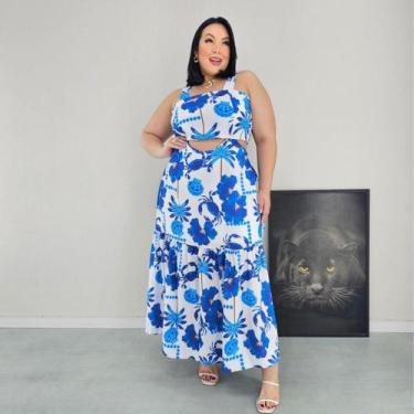 Imagem de Vestido Feminino Longo Plus Size Alça Larga Saia Fluida Elastex Caimen