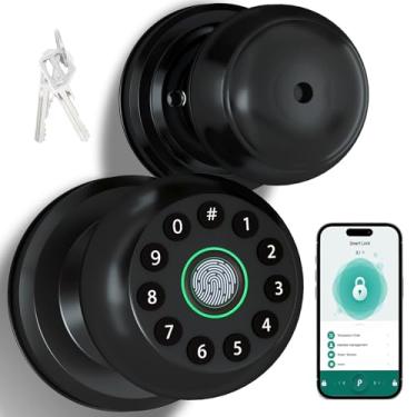 Imagem de TCFUNDY Fechadura de porta de teclado inteligente com maçaneta, fechadura digital de entrada sem chave com alça, botão eletrônico de impressão digital, fácil instalação, com chaves e cartão IC