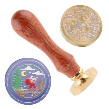 Imagem de Carimbo de lacre de cera de Natal Papai Noel carimbo de latão e uma alça de madeira carimbos cabeça para cartões de Natal festa convites carta envelope cartões presentes