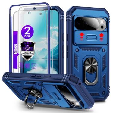 Imagem de Capa para Pixel 10/10 Pro com controle deslizante para câmera, 2 películas de vidro temperado, suporte de anel giratório de 360°, capa protetora de grau militar para Google Pixel 10/10 Pro 6,3
