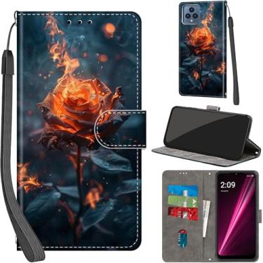 Imagem de Salanheo Capa carteira para T-Mobile Revvl 6 5G / Revvl 6X 5G, com [3 compartimentos para cartões], fecho magnético com suporte, couro PU, capa flip protetora à prova de choque 16.6 cm 2022, Burning
