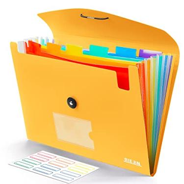 Imagem de Pasta de arquivo expansível de 7 bolsos com etiquetas, pasta de arquivo expansível de plástico para documentos tamanho carta A4 - amarelo