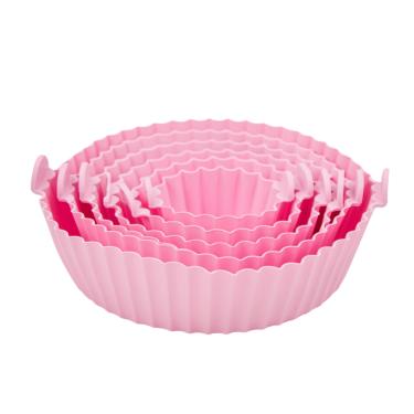 Imagem de Conjunto de Formas de Silicone para Air Fryer – 6 Peças, Antiaderente e Resistente Reutilizável Micro-ondas | Cor:Rosa