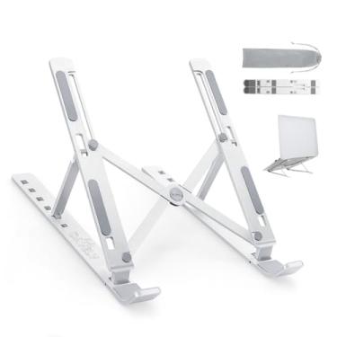Imagem de Suporte Articulado Dobrável de Alumínio para Notebook, Laptop e Tablet – Portátil, Ajustável e Antiderrapante – Cor Prateada