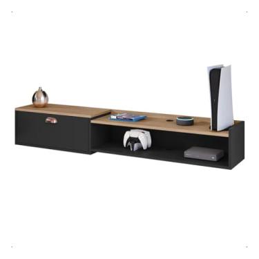 Imagem de Aparador Suspenso Organizador Com Porta Rack Penteadeira Multiuso Para Parede Sala Quarto Cozinha Salão (Preto/Hanover 180 cm)